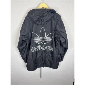 Vintage Adidas Trefoil Windbreaker Jacket Hooded Navy 3‎ Stripe Big Logo Size S